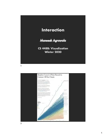 Interaction  Ma  Maneesh Agrawala  CS 448B: Visualization  Winter 2020  1  2  1  Last Time: Using
