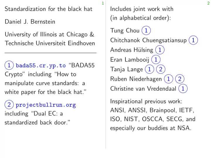 standardization for the black hat includes joint work