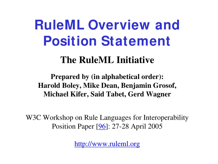 ruleml overview and position statement