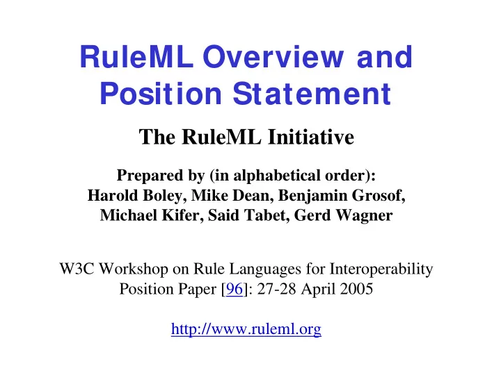 ruleml overview and position statement
