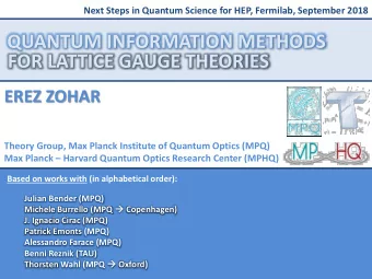 QUANTUM INFORMATION METHODS  FOR LATTICE GAUGE THEORIES  EREZ ZOHAR  a  Theory Group, Max Planck