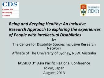 Being and Keeping Healthy: An Inclusive  Research Approach to exploring the experiences of People