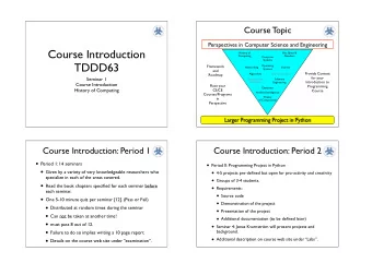 Course Introduction  History of  Bits, Bytes &amp;  Computing  Numbers  Computer  Systems  TDDD63