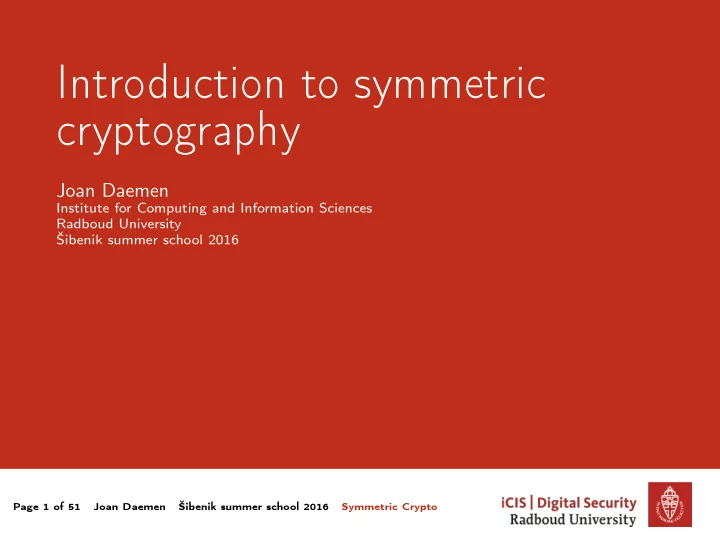 introduction to symmetric cryptography