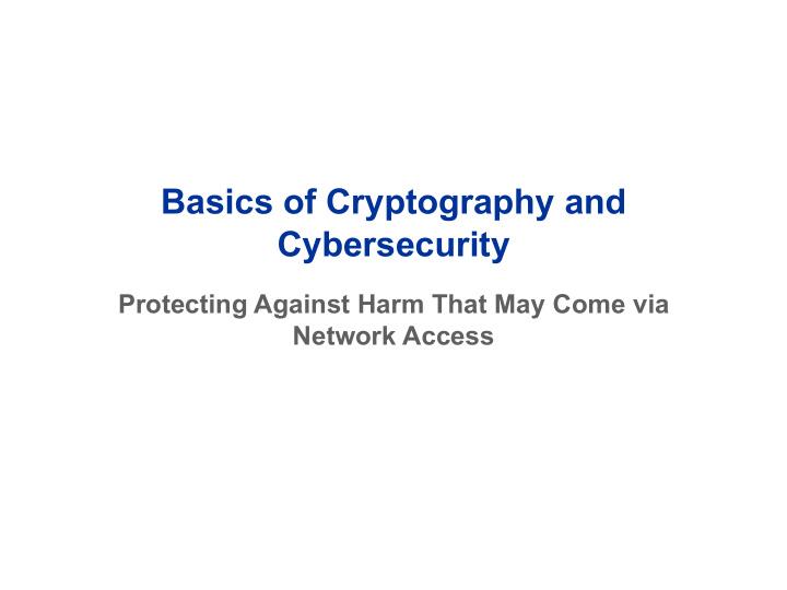 basics of cryptography and cybersecurity