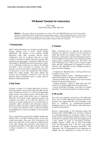 VR-Based Toolsets for Instructors H.K. Yaqub 1 1 Unity3D Developer, BMT, Bath, UK Abstract  This