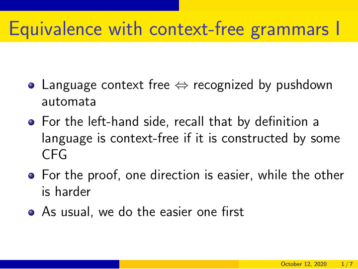 equivalence with context free grammars i