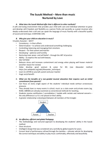 The Suzuki Method  More than music  Nurtured by Love A. What does the Suzuki Method offer that