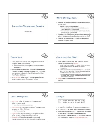 Why Is This Important?  How can we perform multiple DB operations as one atomic unit?