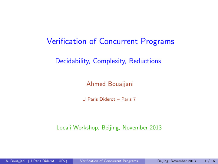 verification of concurrent programs