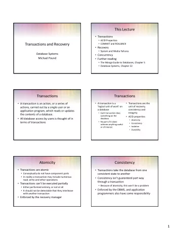 This Lecture  Transactions  ACID Properties  Transactions and Recovery  COMMIT and