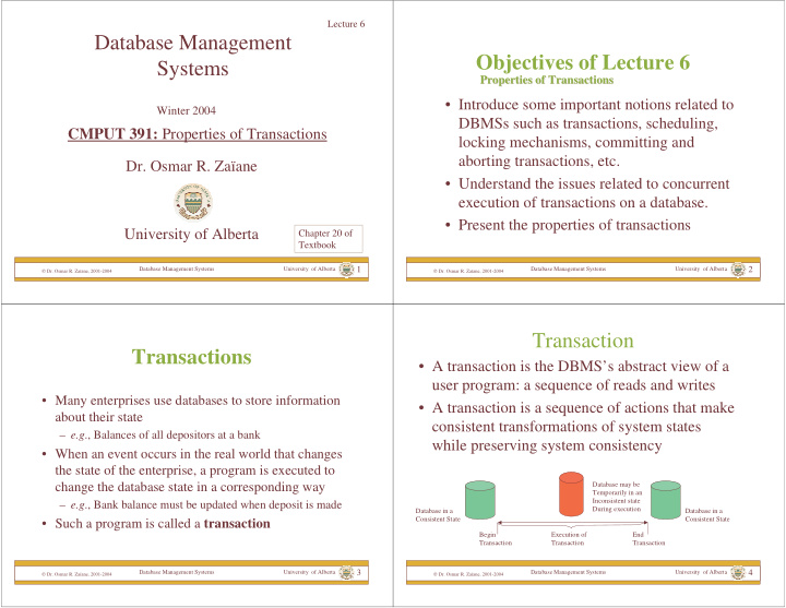 database management objectives of lecture 6 systems