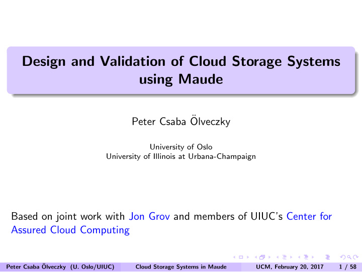 design and validation of cloud storage systems using maude