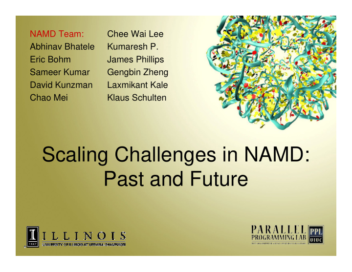 scaling challenges in namd past and future outline