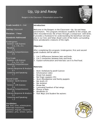 Up, Up and Away Rangers in the ClassroomPresentatjon Lesson Plan Grade Level(s): K  2nd
