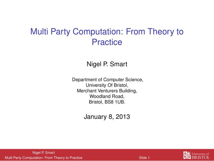 multi party computation from theory to practice