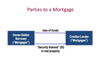 Parties to a Mortgage  loan of funds  Owner-Debtor  Creditor-Lender  Borrower  (Mortgagee)