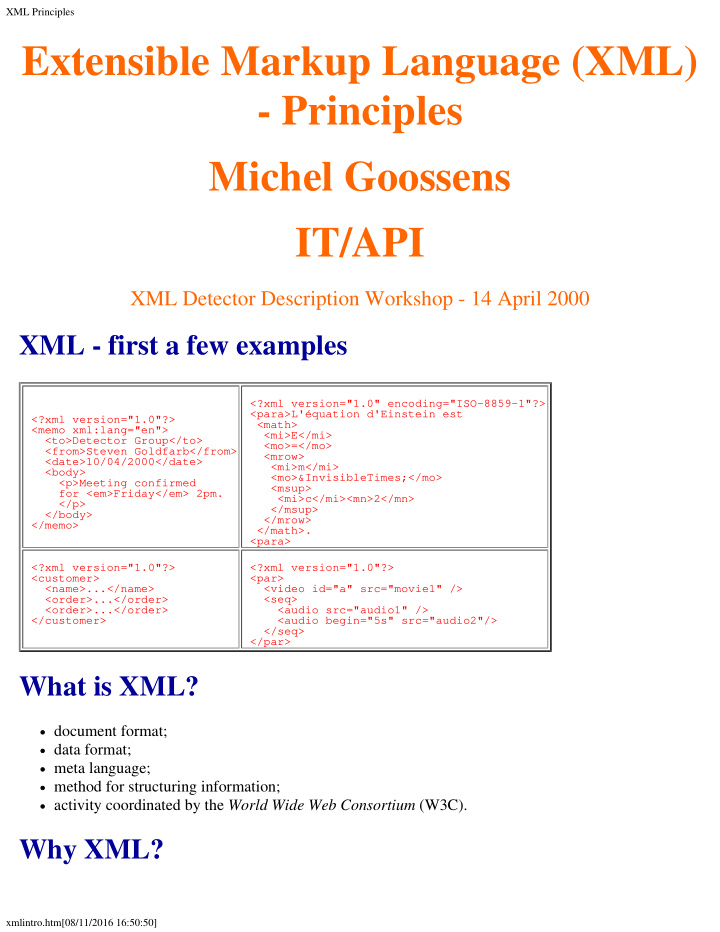 extensible markup language xml principles michel goossens