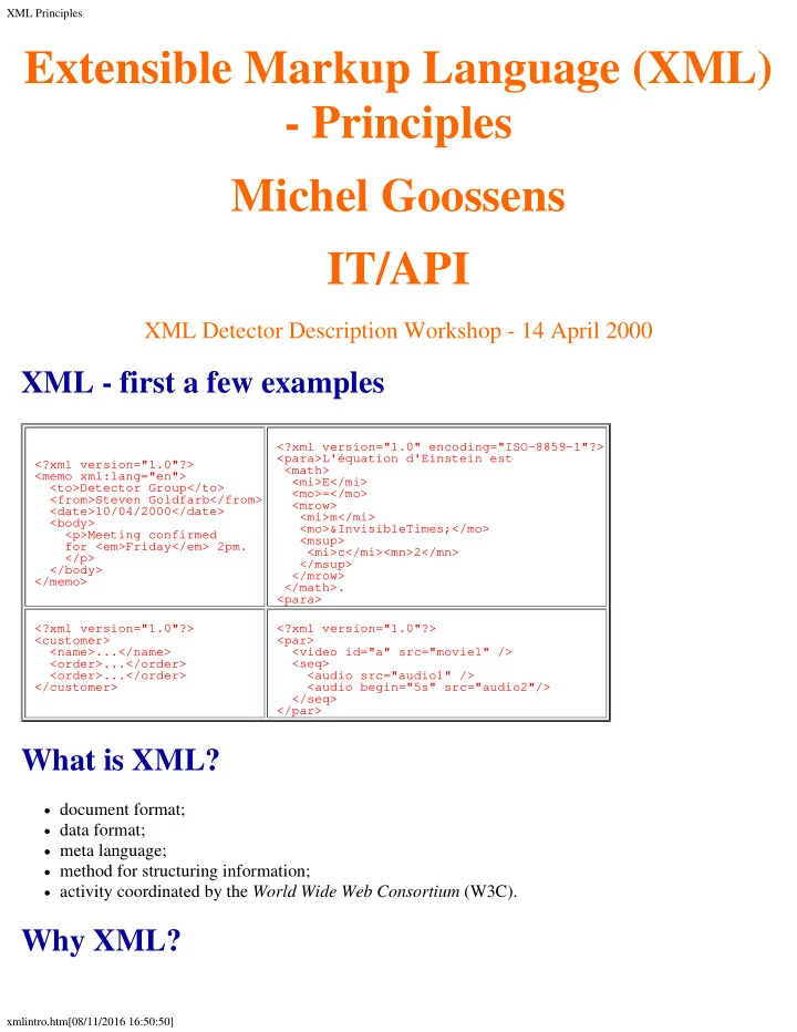 extensible markup language xml principles michel goossens