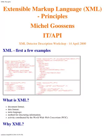 Extensible Markup Language (XML)  - Principles  Michel Goossens  IT/API  XML Detector Description
