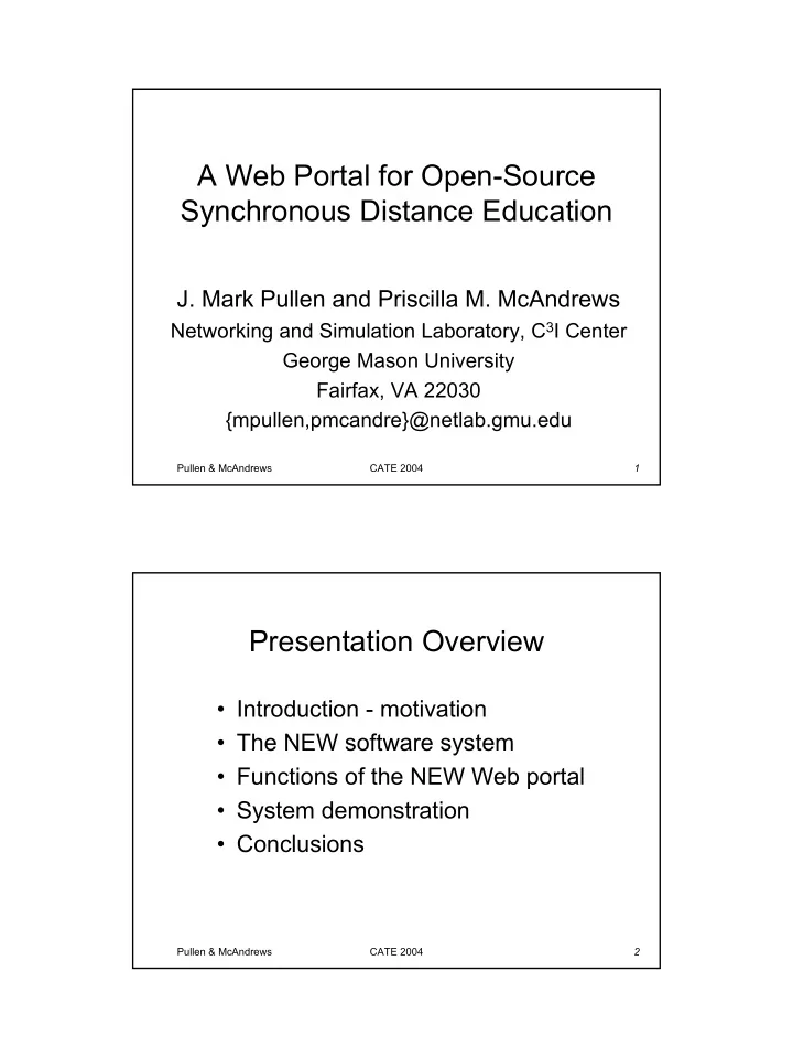 a web portal for open source synchronous distance