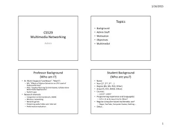 Topics  Background  CS529  Admin Stuff  Motivation Multimedia Networking  Objectives