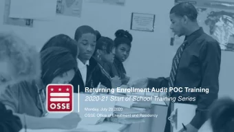 Returning Enrollment Audit POC Training  2020-21 Start of School Training Series  Monday, July