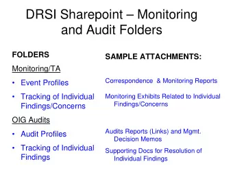 DRSI Sharepoint  Monitoring  and Audit Folders  FOLDERS  SAMPLE ATTACHMENTS:  Monitoring/TA