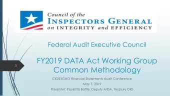 FY2019 DATA Act Working Group  1  Common Methodology  CIGIE/GAO Financial Statements Audit