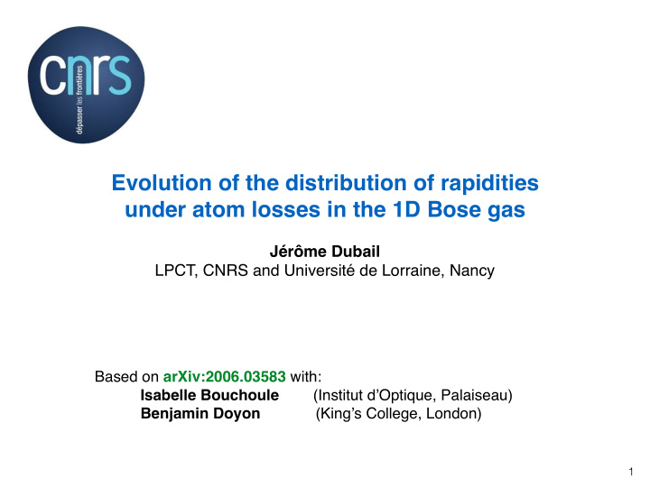 evolution of the distribution of rapidities under atom