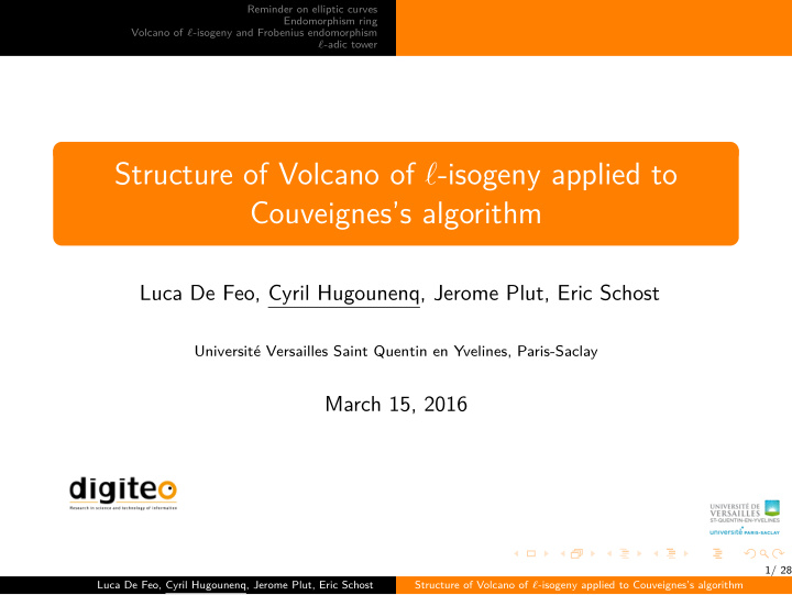 structure of volcano of isogeny applied to couveignes s