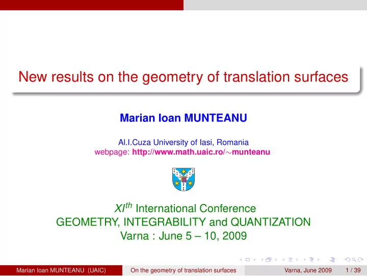 new results on the geometry of translation surfaces