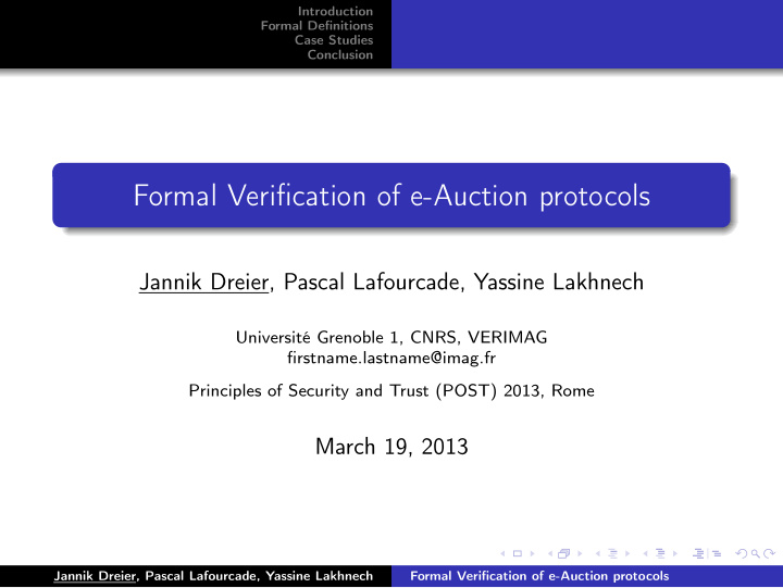 formal verification of e auction protocols