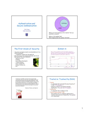 Authentication and  technology  Secure Communication  people  Jeff Chase  Duke University  Where