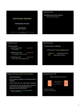 Distributed Systems  Authentication Protocols  Paul Krzyzanowski  pxk@cs.rutgers.edu  Except as