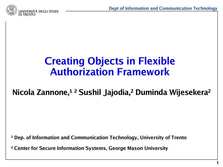 creating objects in flexible authorization framework