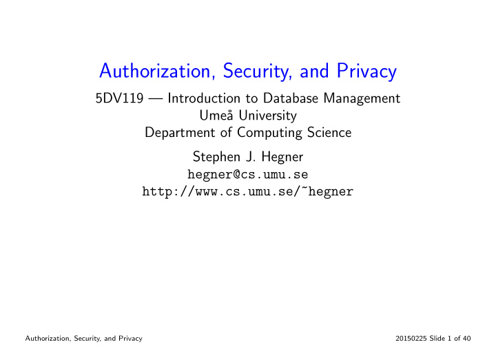 authorization security and privacy