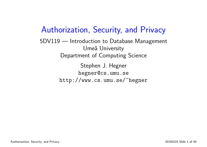 authorization security and privacy