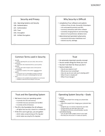 Security and Privacy  Why Security is Difficult  12A. Operating Systems and Security  complexity