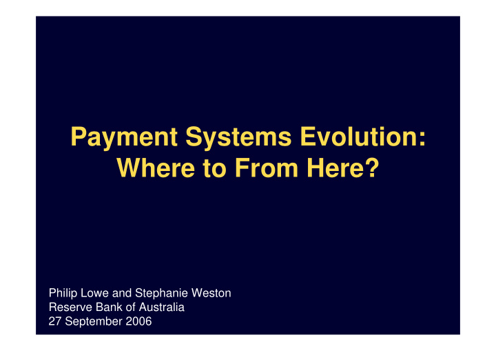 payment systems evolution where to from here