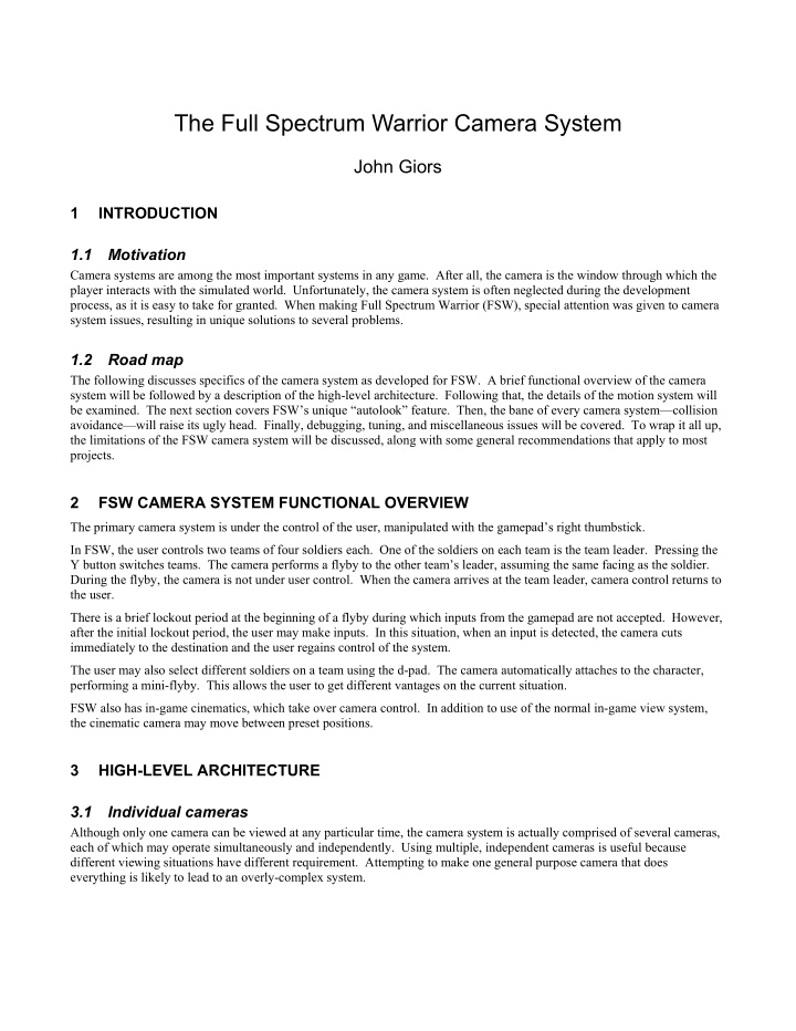 the full spectrum warrior camera system