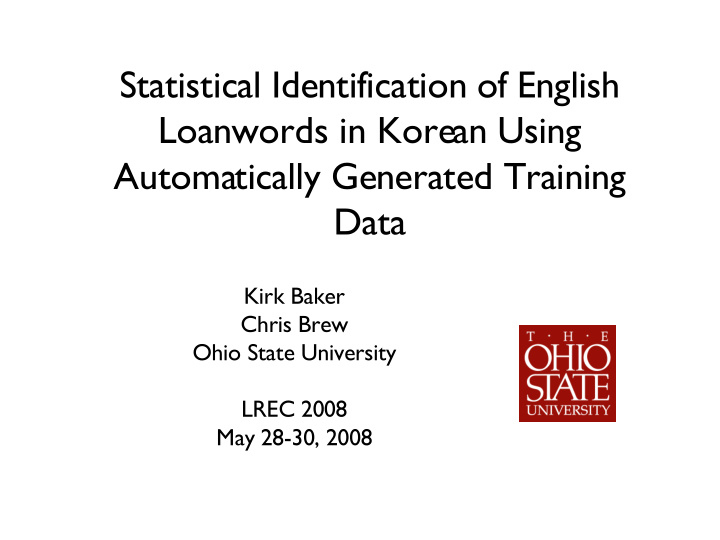 statistical identification of english loanwords in korean