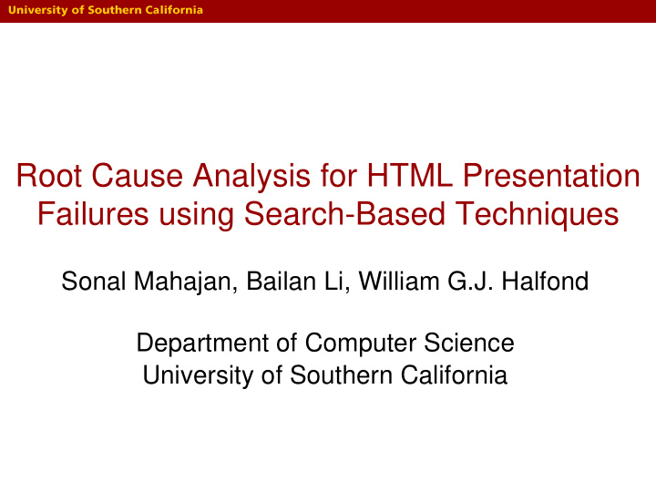 root cause analysis for html presentation