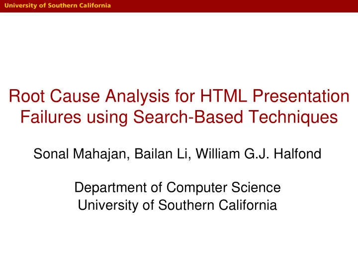 root cause analysis for html presentation