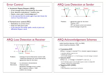Error Control  ARQ: Loss Detection at Sender  Automatic Repeat Request (ARQ)  Timer=0  Timer=0