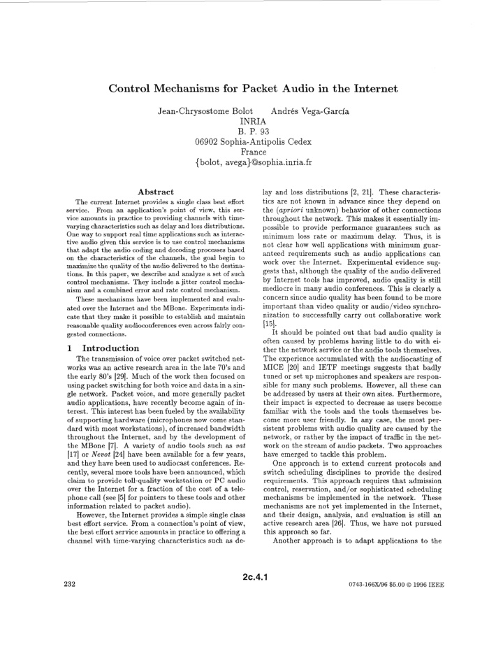 control mechanisms for packet audio in the internet