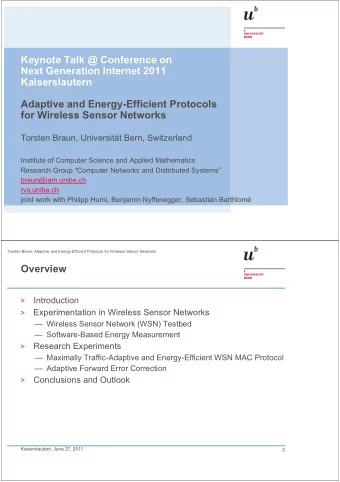 Next Generation Internet 2011  Kaiserslautern  Adaptive and Energy-Efficient Protocols  for