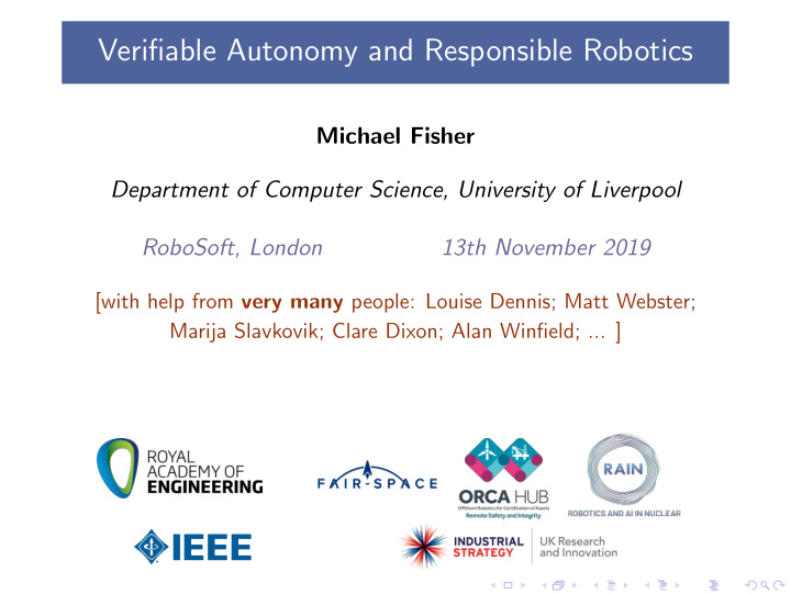 verifiable autonomy and responsible robotics