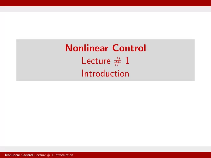 nonlinear control lecture 1 introduction