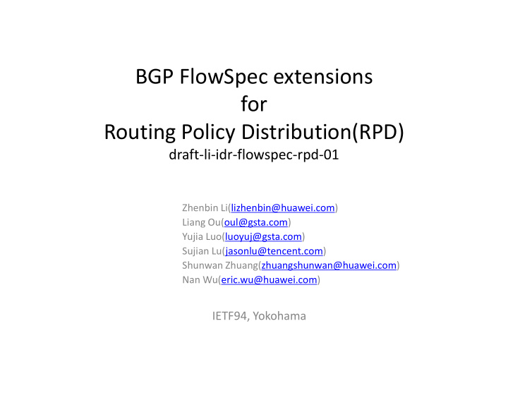 bgp flowspec extensions for routing policy distribution